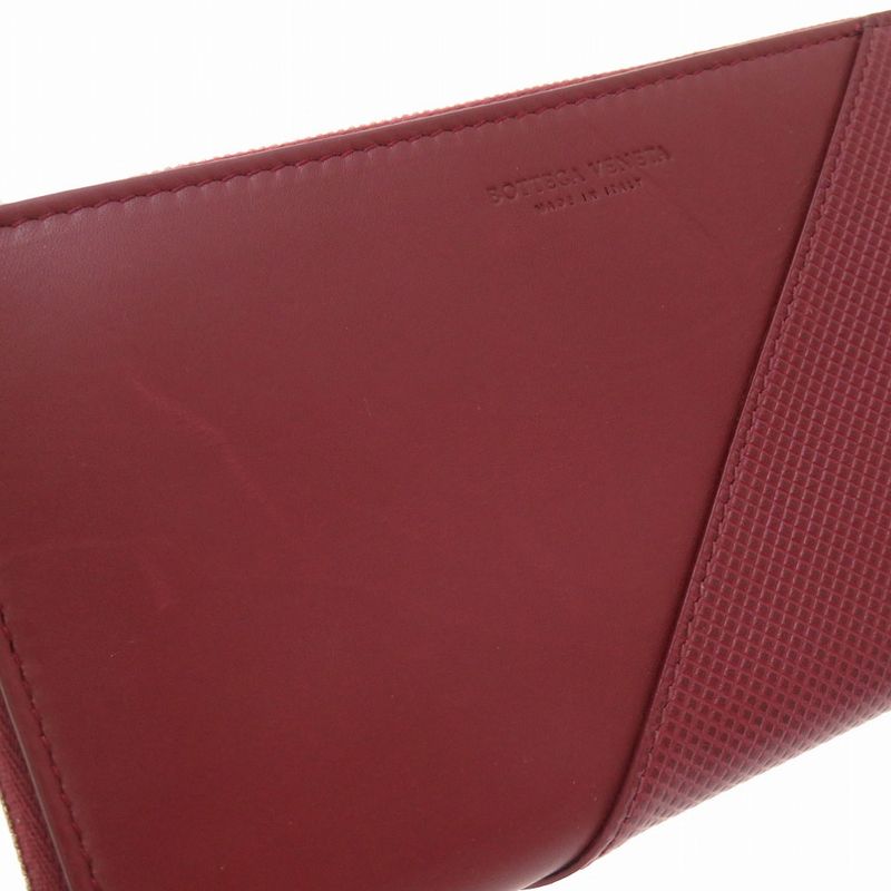 Bottega Veneta Marco Polo Leather Bordeaux Round Zipper Long Wallet Red — view 5