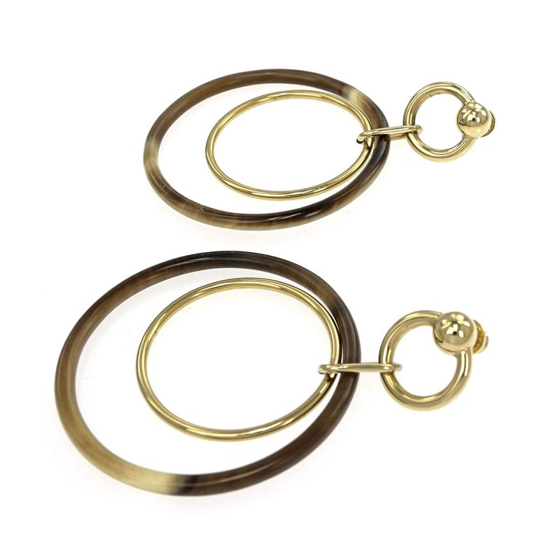 Hermes Amulet Duo Earrings Buffalo Horn Brown Gold Hardware Accessories — view 5