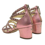 Chanel Sandals Shoes Leather Pink Silver Coco Mark Chain Dot Metallic — view 4