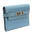 Hermes Kelly Wallet Compact Trifold Blue Jean Silver Hardware — view 2