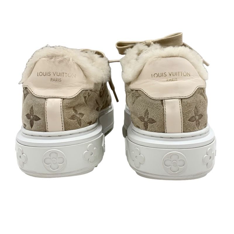 Louis Vuitton Time Out Line Monogram Sneakers Shoes Suede Leather Mouton Beige — view 5