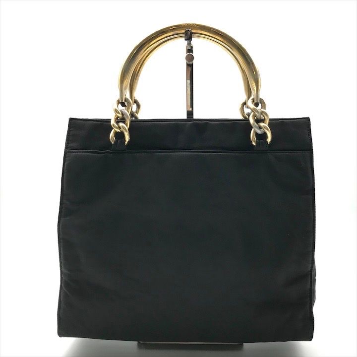 Prada Nylon Tessuto Metal Handle Hand Bag Black Bag — view 2