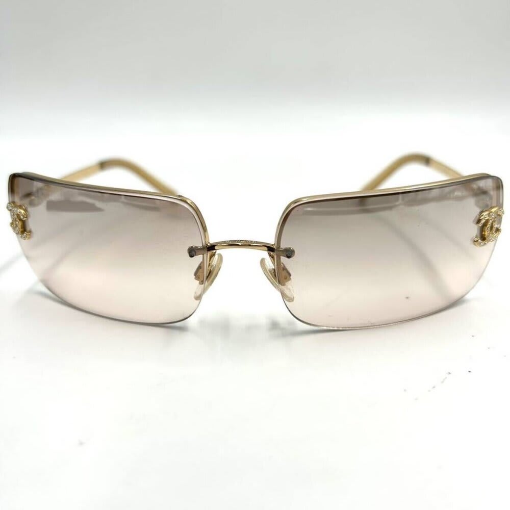 Chanel Vintage Sunglasses Rhinestone CC Logo Rimless Gradient Gold Y2 — view 5