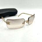 Chanel Vintage Sunglasses Rhinestone CC Logo Rimless Gradient Gold Y2 — view 8