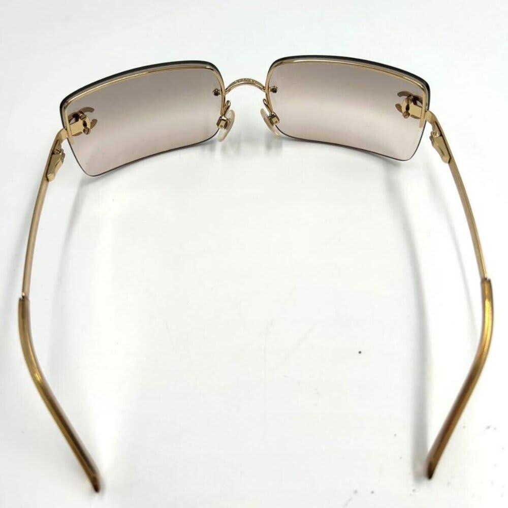 Chanel Vintage Sunglasses Rhinestone CC Logo Rimless Gradient Gold Y2 — view 9