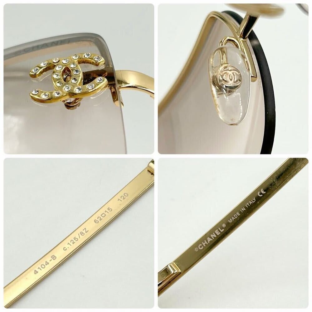 Chanel Vintage Sunglasses Rhinestone CC Logo Rimless Gradient Gold Y2 — view 6