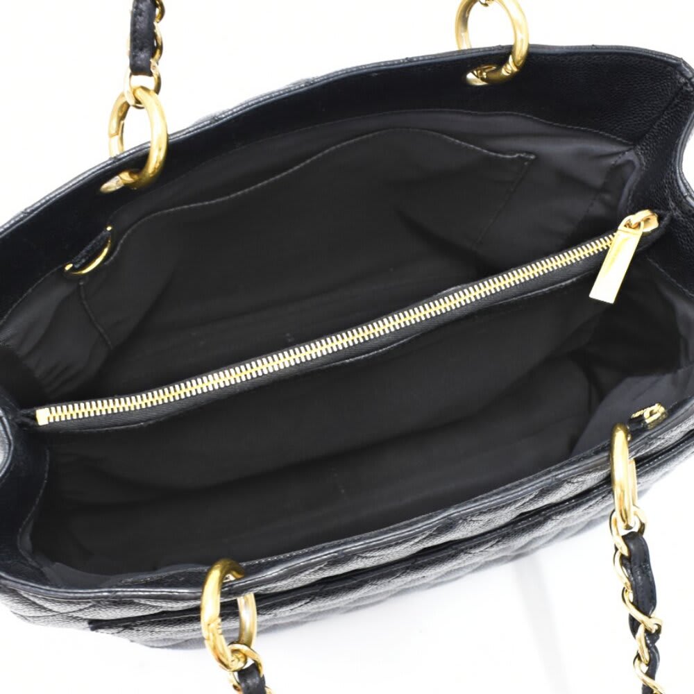 Chanel Gst Caviar Grand Shopping Tote Quilted Shoulder Bag Black Chain — view 9