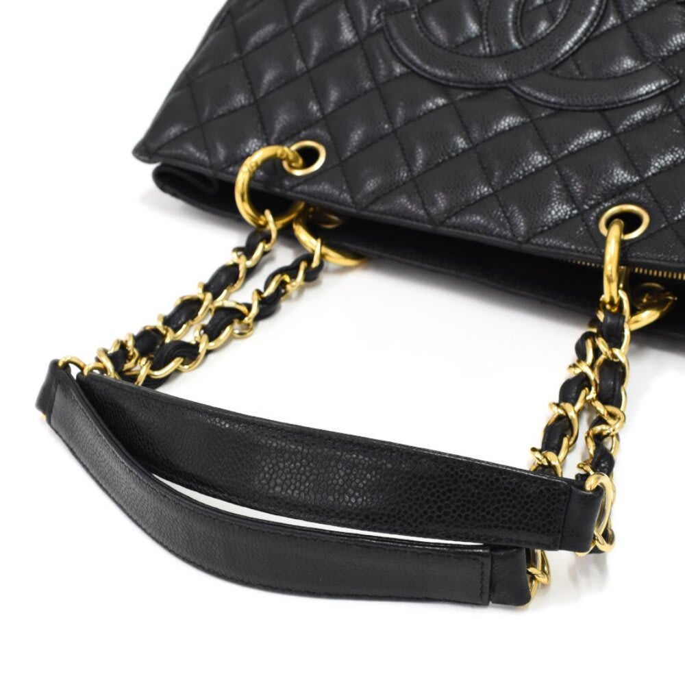 Chanel Gst Caviar Grand Shopping Tote Quilted Shoulder Bag Black Chain — view 8