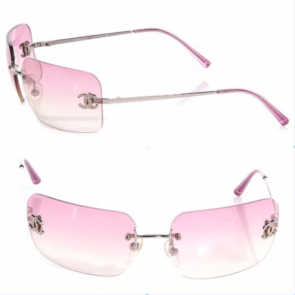 Chanel Vintage Sunglasses Rhinestone CC Logo Rimless Gradient Iridescent — view 2