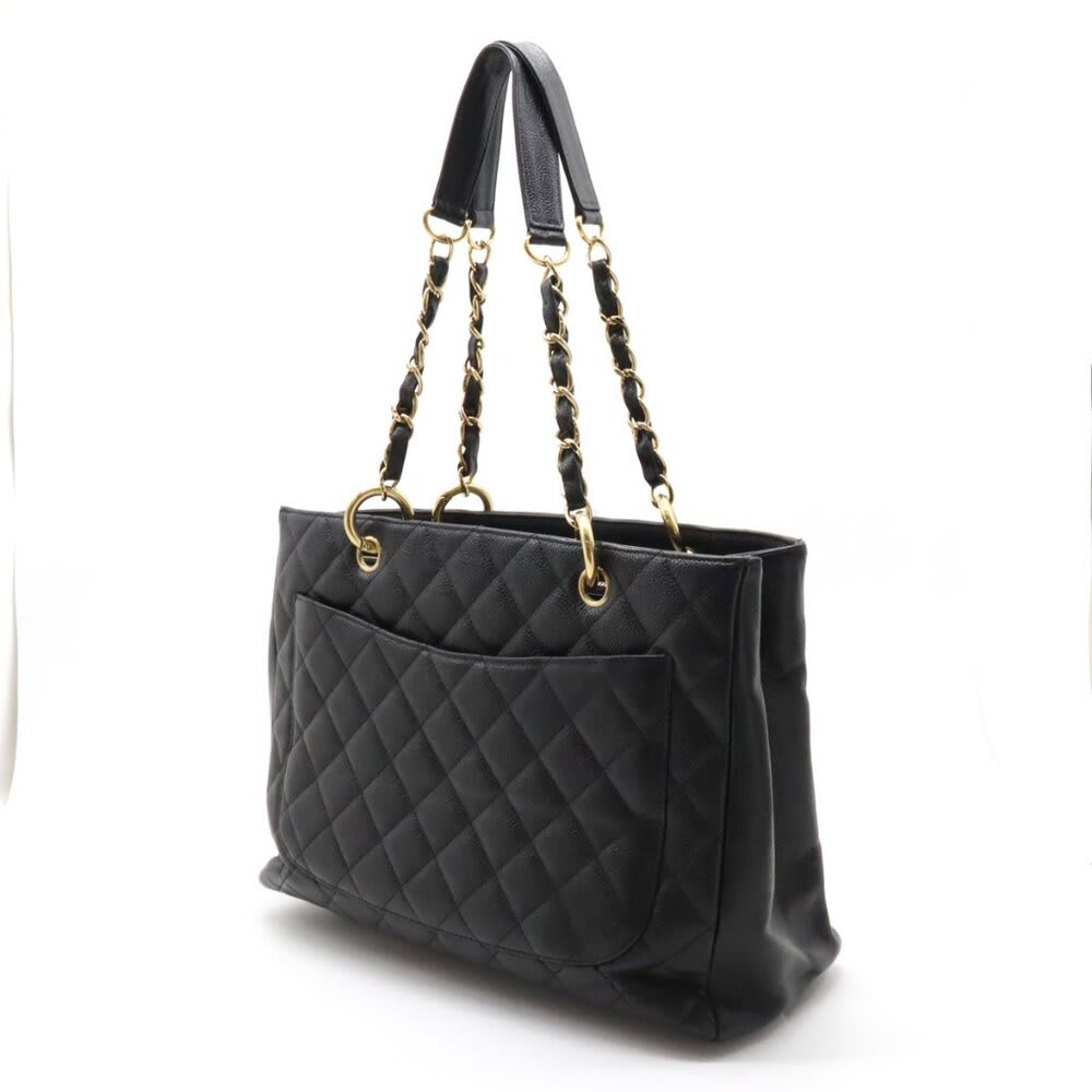 Chanel Gst Caviar Grand Shopping Tote Quilted Shoulder Bag Black Chain — view 5