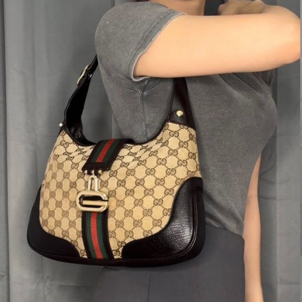 Gucci GG Jackie Sherry Web Canvas Shoulder Bag Charm Ophidia — view 5