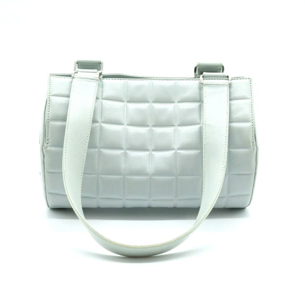 Chanel CC Chocolate Bar Quilted Leather Bowler Shoulder Bag Purse Blue — view 6