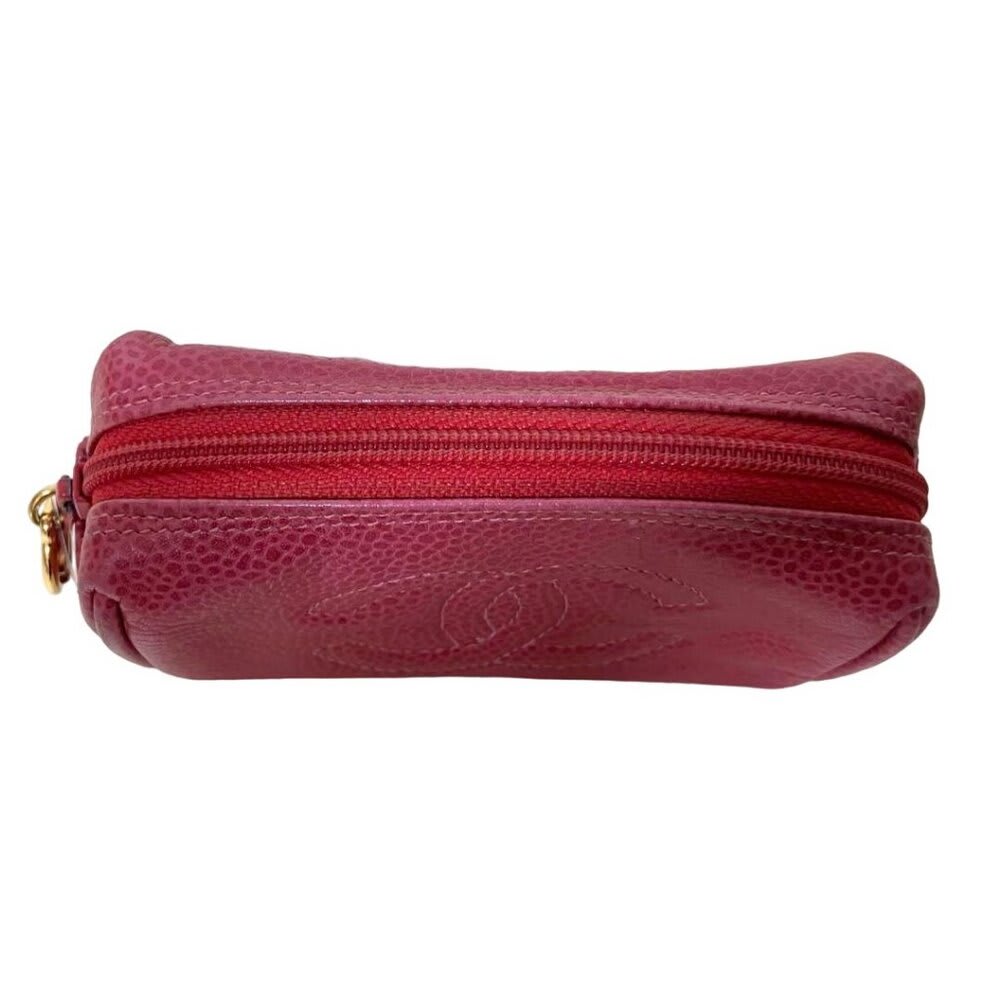 Chanel CC Caviar Leather Coin Case Cosmetic Makeup Pouch Pink — view 4