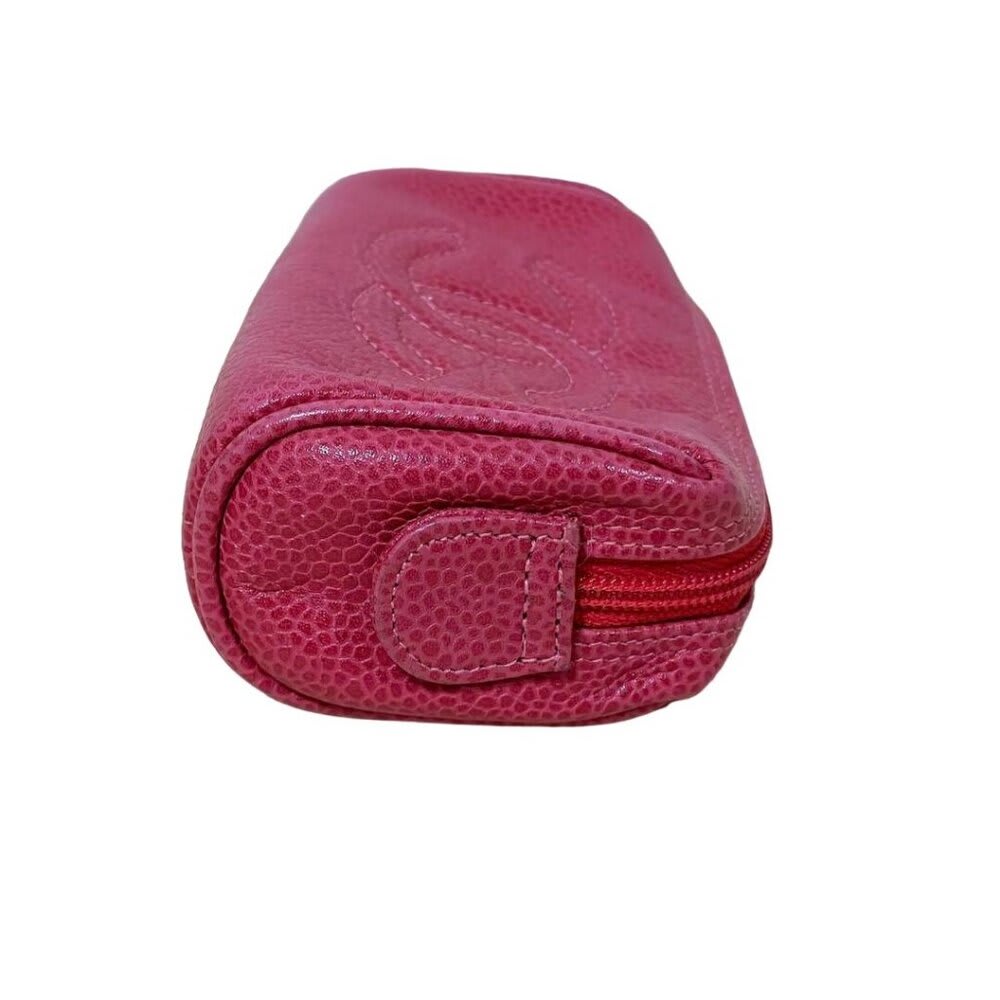 Chanel CC Caviar Leather Coin Case Cosmetic Makeup Pouch Pink — view 6