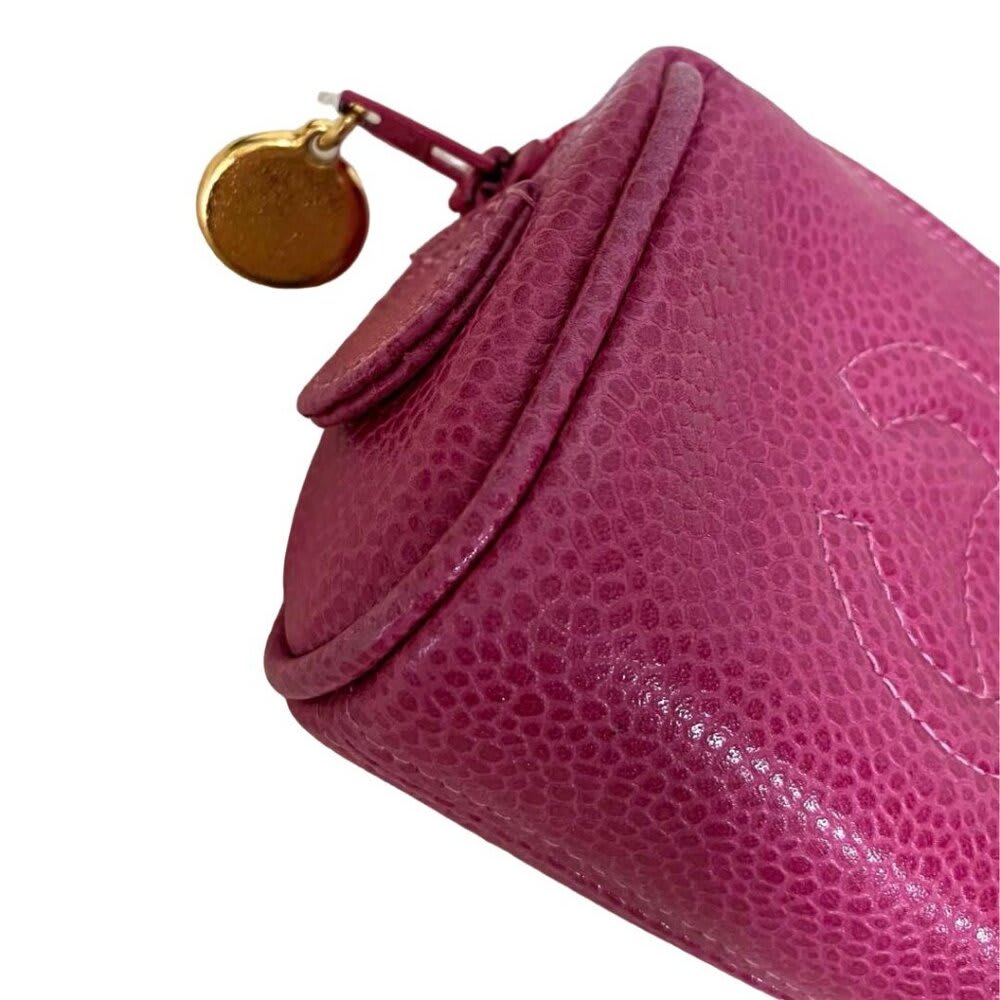 Chanel CC Caviar Leather Coin Case Cosmetic Makeup Pouch Pink — view 8