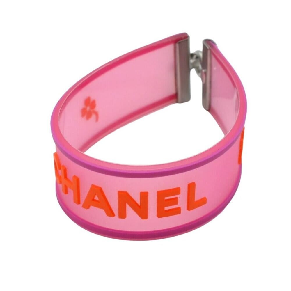 Chanel CC Logo 01 P Rubber Bracelet Pink Orange Jelly Bangle Cambon — view 4
