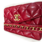 Chanel CC Vintage Quilted Lambskin Waist Pouch Bum Bag Leather Red — view 9