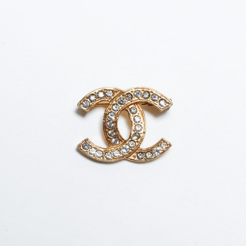 Chanel Brooch CC Vintage Gold Pin Rhinestone Crystal — view 8