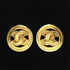 Chanel 24K Earrings Vintage CC Gold Plated Clip-On Round Medallion Logo 1996 96 — view 6