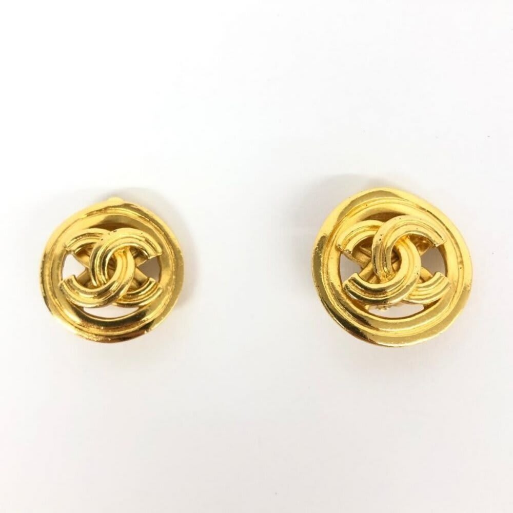 Chanel 24K Earrings Vintage CC Gold Plated Clip-On Round Medallion Logo 1996 96 — view 7