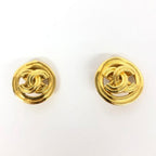 Chanel 24K Earrings Vintage CC Gold Plated Clip-On Round Medallion Logo 1996 96 — view 7