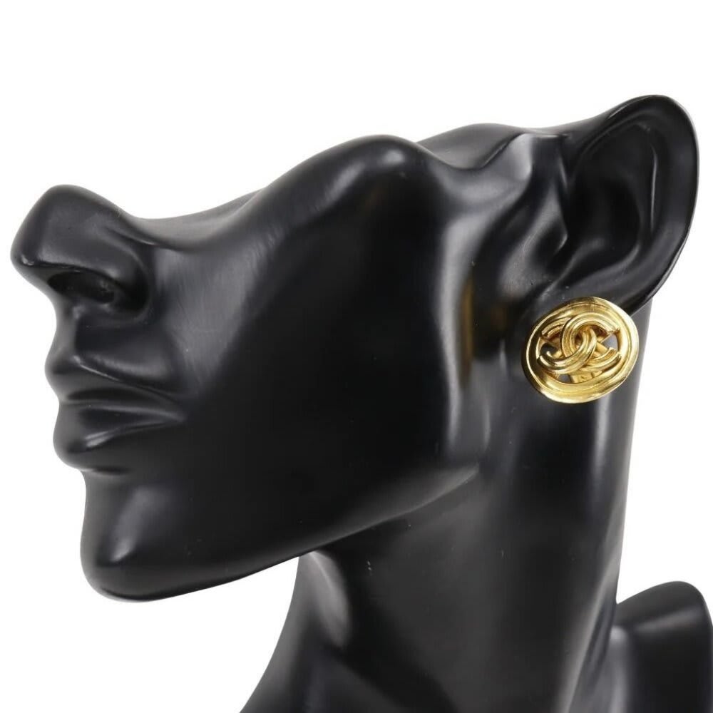 Chanel 24K Earrings Vintage CC Gold Plated Clip-On Round Medallion Logo 1996 96 — view 5