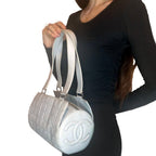 Chanel CC Chocolate Bar Quilted Leather Bowler Shoulder Bag Purse Blue — view 3