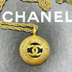 Chanel CC Vintage 24K Gold Necklace Chain Paris Medallion Pendant — view 3