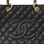 Chanel Gst Caviar Grand Shopping Tote Quilted Shoulder Bag Black Chain — view 4