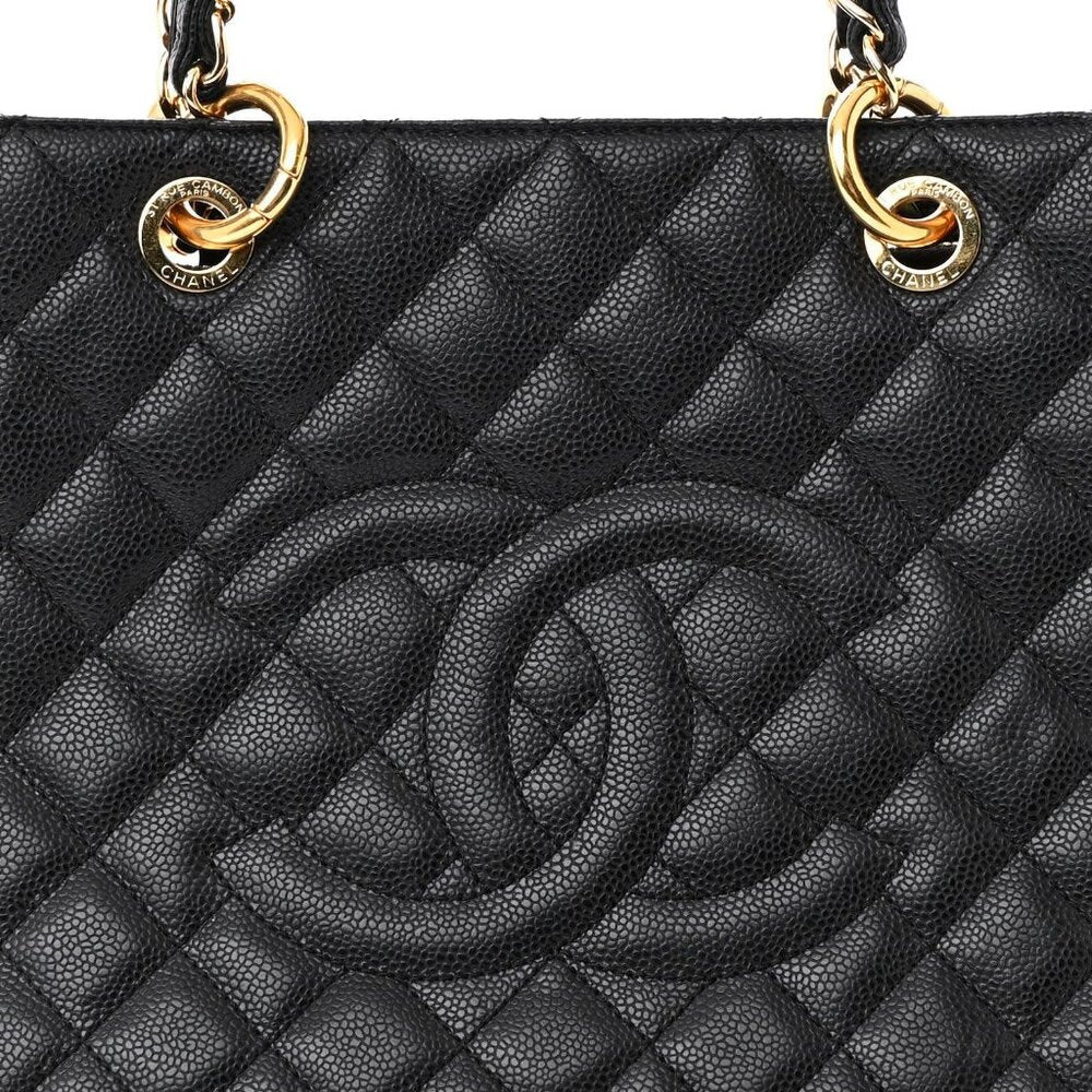 Chanel Gst Caviar Grand Shopping Tote Quilted Shoulder Bag Black Chain — view 4