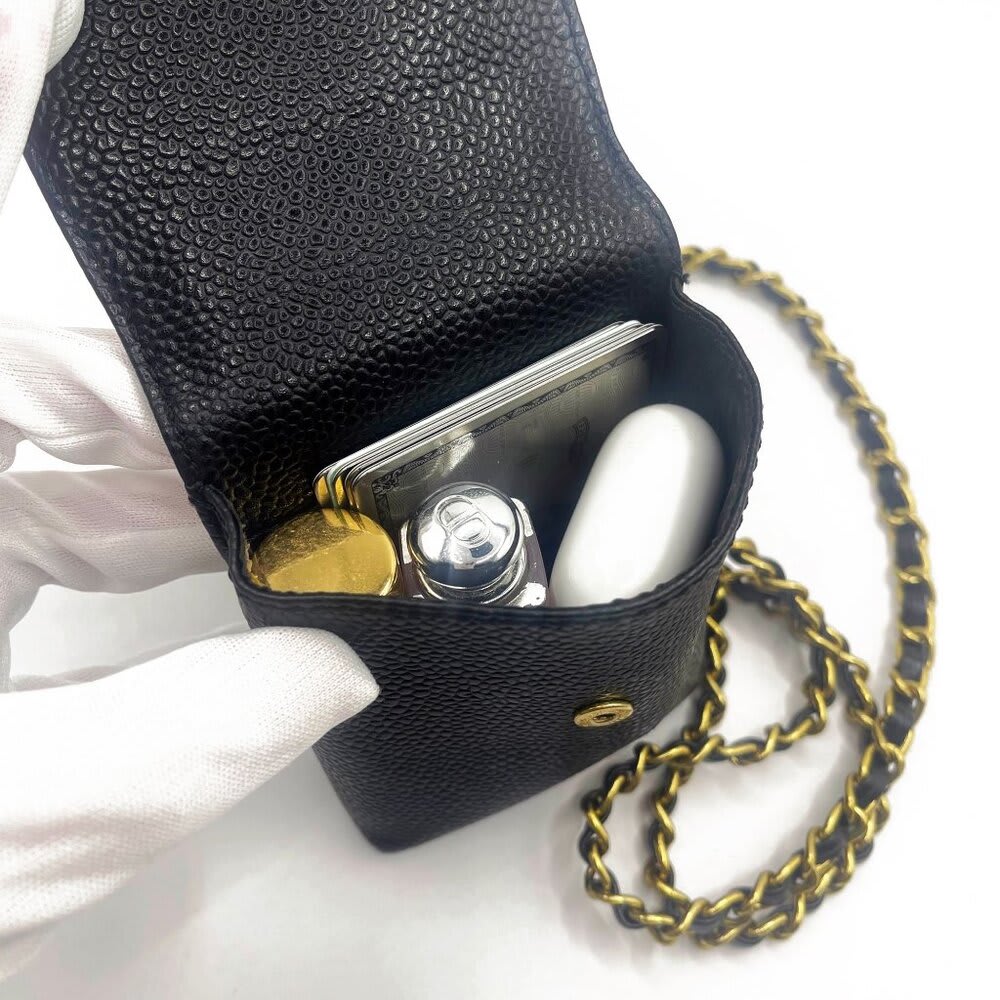 Chanel Vintage Mini Flap Bag Caviar Pouch Cigarette Case Crossbody