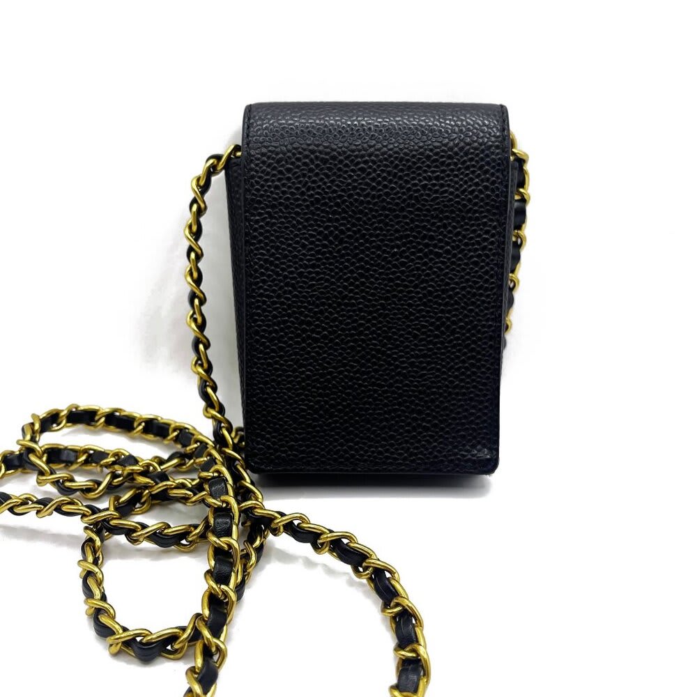 Chanel Vintage Mini Flap Bag Caviar Pouch Cigarette Case Crossbody