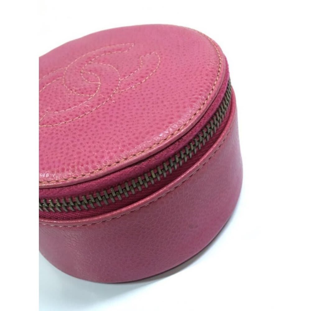 Chanel CC Caviar Round Pouch Jewelry Travel Case Coin Purse Pink — view 9
