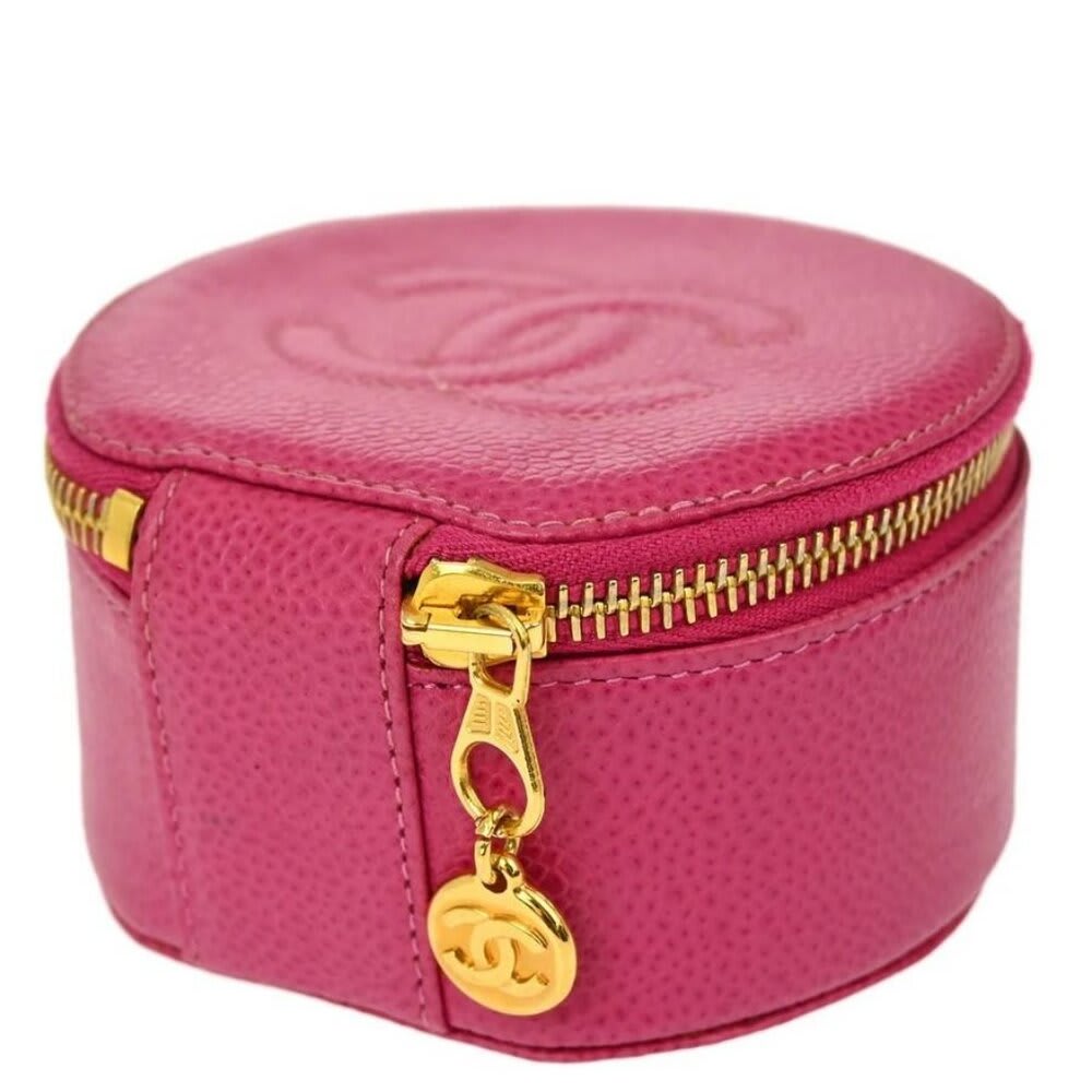 Chanel CC Caviar Round Pouch Jewelry Travel Case Coin Purse Pink — view 3