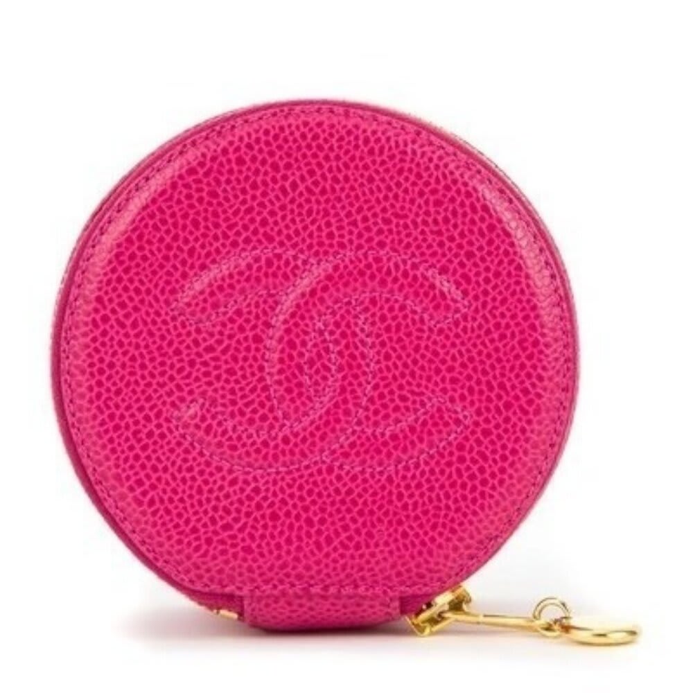 Chanel CC Caviar Round Pouch Jewelry Travel Case Coin Purse Pink — view 2