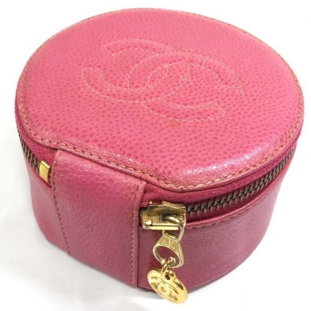 Chanel CC Caviar Round Pouch Jewelry Travel Case Coin Purse Pink — view 5