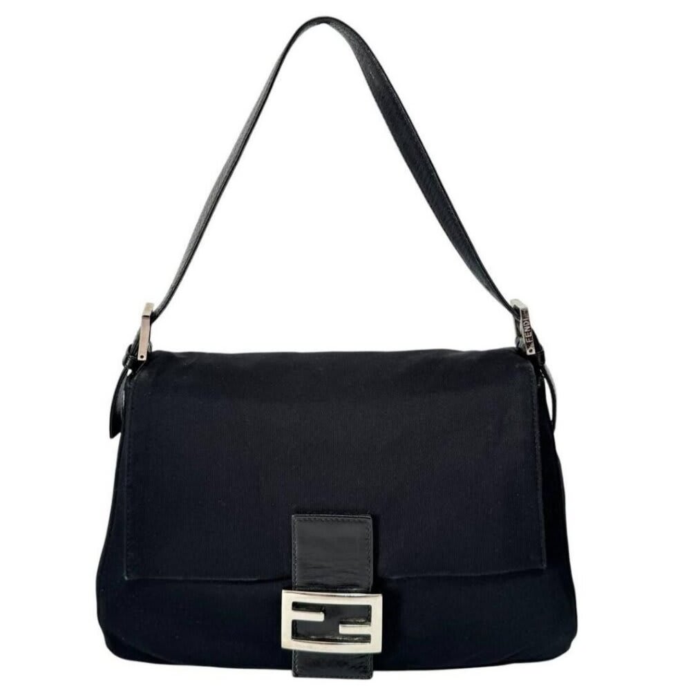 Fendi Mamma Zucca Bucket Baguette Shoulder Flap Bag Black Purse Tote — view 3