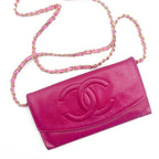 Chanel Caviar Classic Leather Wallet Chain Flap Pink Purse Crossbody — view 8