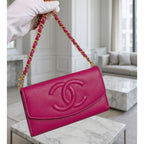 Chanel Caviar Classic Leather Wallet Chain Flap Pink Purse Crossbody — view 4