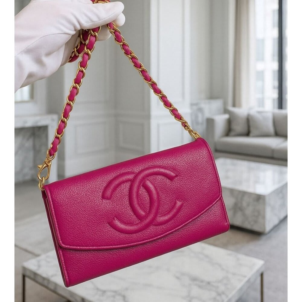 Chanel Caviar Classic Leather Wallet Chain Flap Pink Purse Crossbody — view 4