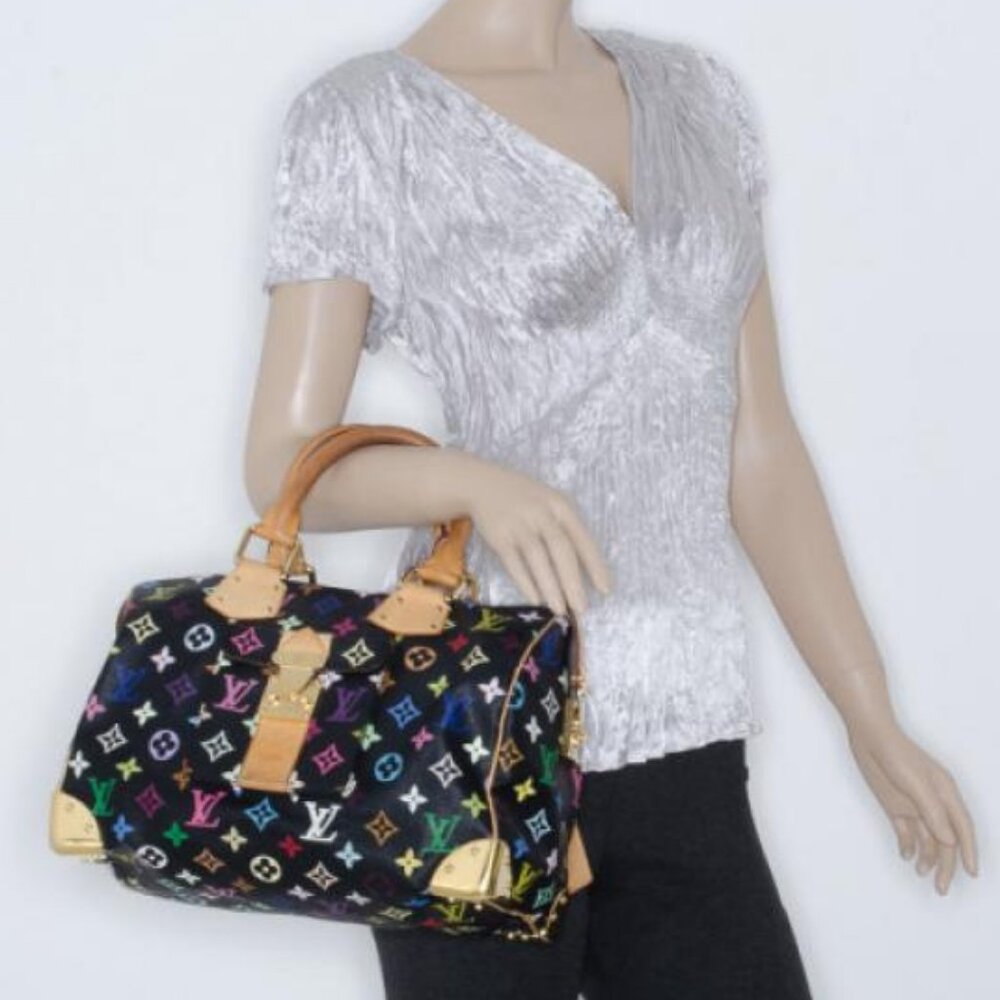 Louis Vuitton Speedy 30 Monogram Multicolor Sac Bag Black Tote Handbag — view 3
