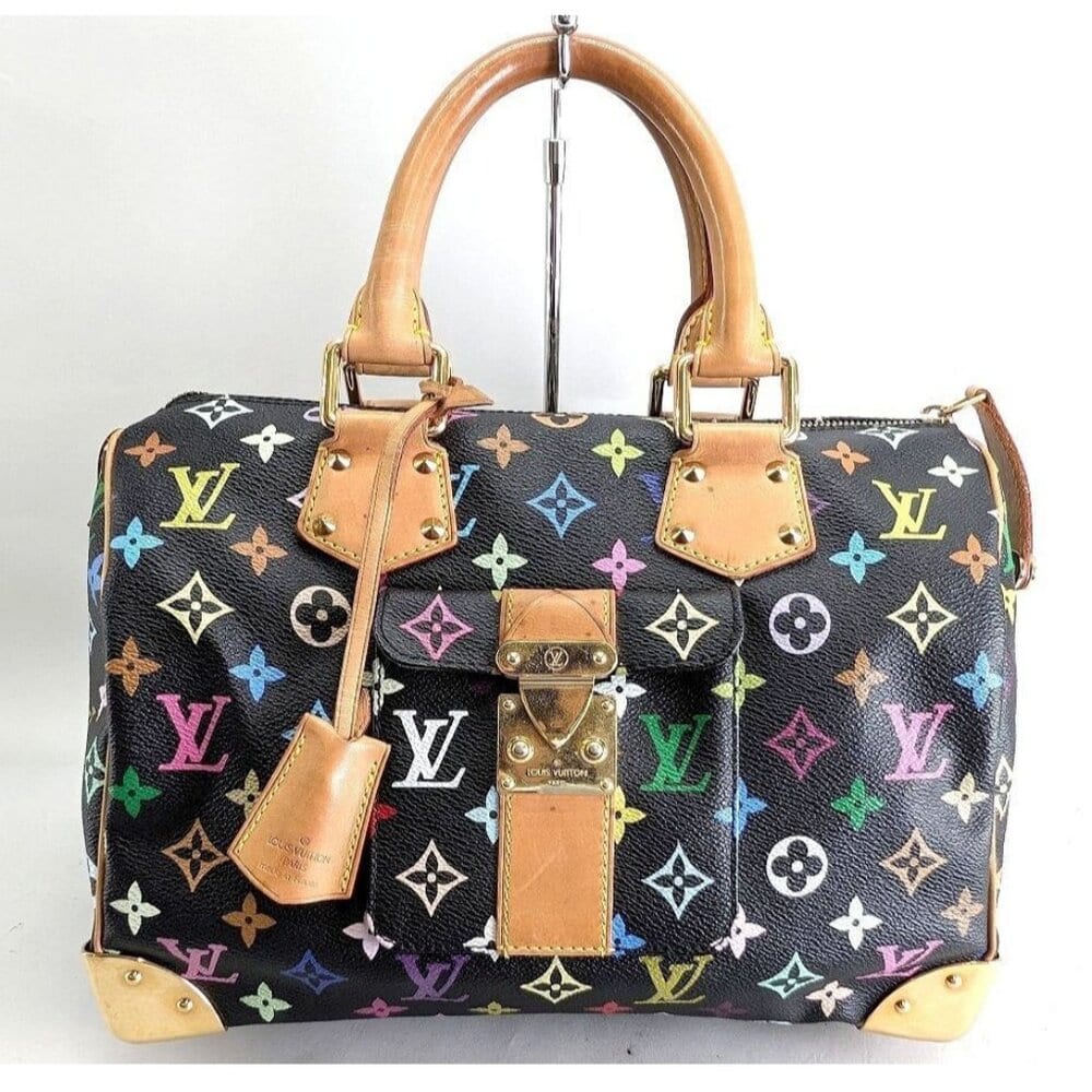 Louis Vuitton Speedy 30 Monogram Multicolor Sac Bag Black Tote Handbag — view 4