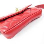 Chanel CC Vintage Quilted Lambskin Waist Pouch Bum Bag Leather Red — view 8