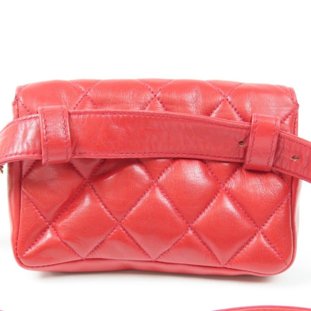 Chanel CC Vintage Quilted Lambskin Waist Pouch Bum Bag Leather Red — view 6