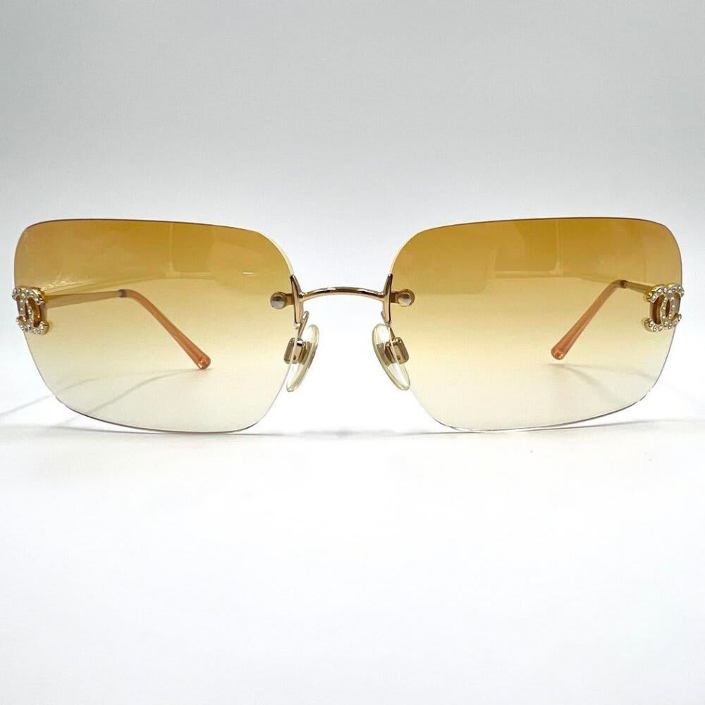 Chanel Vintage Sunglasses Rhinestone CC Logo Rimless Gradient Gold Tint — view 3