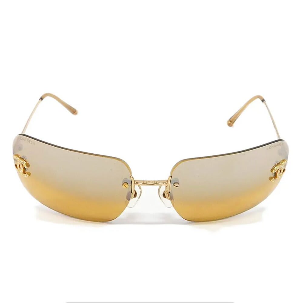 Chanel Vintage Sunglasses Rhinestone CC Logo Rimless Gradient Gold Tint — view 5