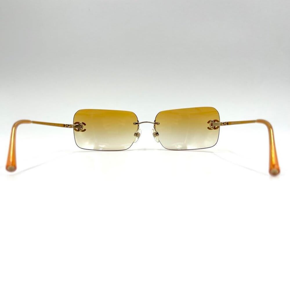 Chanel Vintage Sunglasses Rhinestone CC Logo Rimless Gradient Gold Tint — view 7