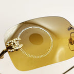 Chanel Vintage Sunglasses Rhinestone CC Logo Rimless Gradient Gold Tint — view 9