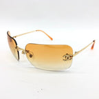 Chanel Vintage Sunglasses Rhinestone CC Logo Rimless Gradient Gold Orange — view 2