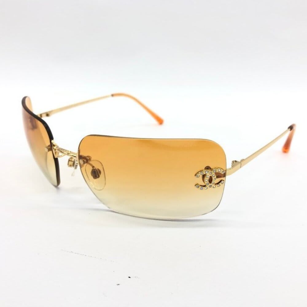 Chanel Vintage Sunglasses Rhinestone CC Logo Rimless Gradient Gold Orange — view 2